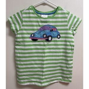 Hanna Andersson Kids Green White Stripe T-Shirt Car Applique SIze 150 12 Youth